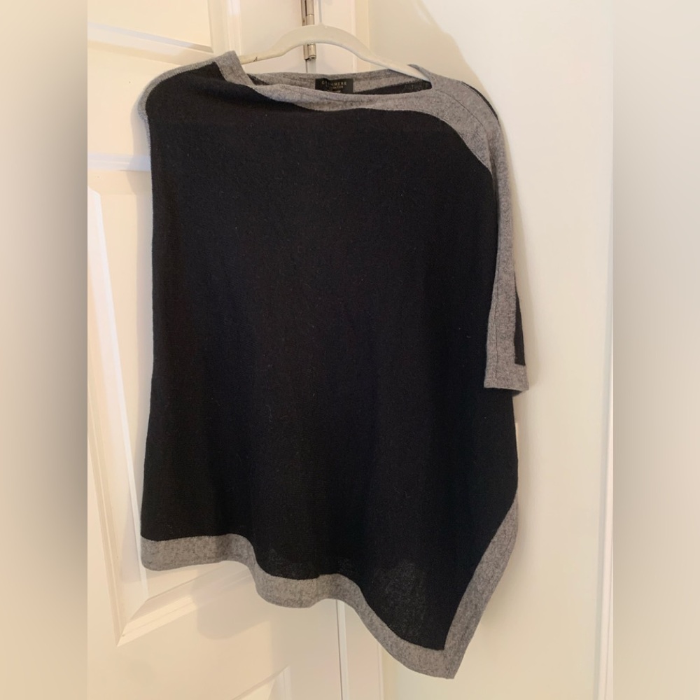 Charter Club Cashmere Black and Gray Poncho